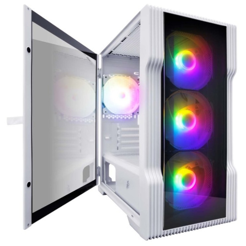 Корпус 1STPLAYER Trilobite T3-G T3-G-WH-4F1-W White mATX TG 4x 120mm LED fans inc