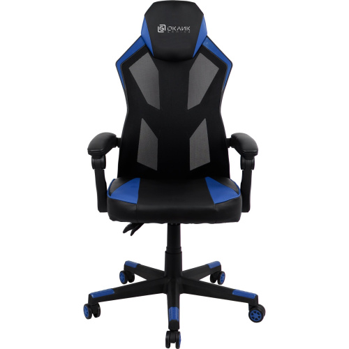 Кресло игровое OKLICK 121G 1987637 черный/синий сиденье черный/синий искусст.кожа/сетка с подголов. крестов. пластик черный