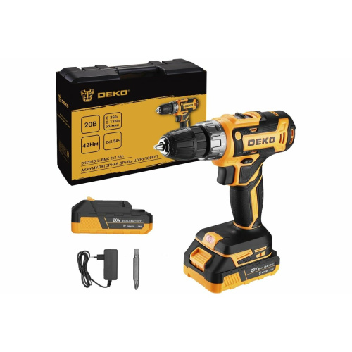 Дрель-шуруповерт DEKO DKCD20-Li (085-1123) в кейсе, 20В, 2x2.5Ач +ЗУ