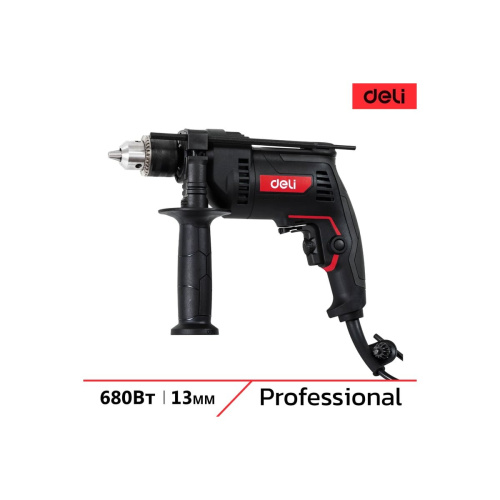 Дрель-шуруповерт Deli DE-CZ13-1E (680Вт, 13мм, 3000об/мин, 48000уд/мин, картон)