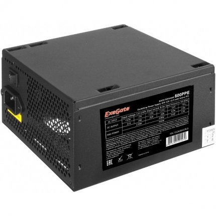 Блок питания ExeGate 500PPE EX284698RUS 500WATX, PC, black, APFC, 12cm, 24p+(4+4)p PCI-E, 3*IDE, 5*SATA