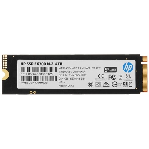 SSD HP FX700 4.0Tb (8U2N7AA#ABB) M.2 (PCI-E 4.0 x4, up to 7200/6200MBs, 3D NAND, 1600TBW, NVMe 2.0, 22х80mm, heatsink)
