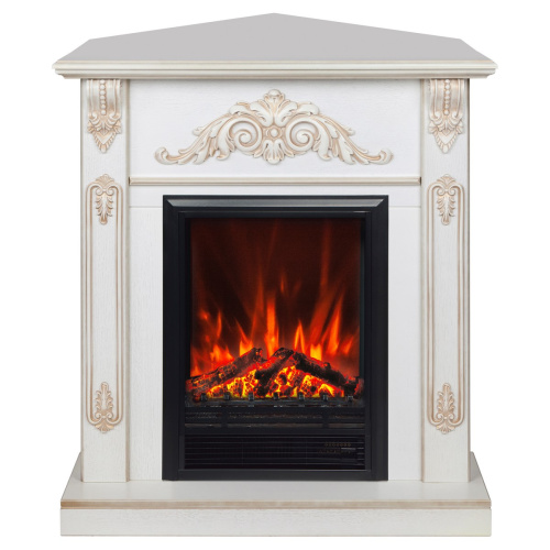 Электрокамин RealFlame Anita Corner WT дуб белый с золотой патиной с очагом Eugene