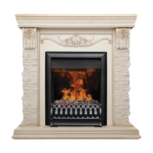 Электрокамин RealFlame Patricia WT белый дуб с золотой патиной c очагом 3D Oregan