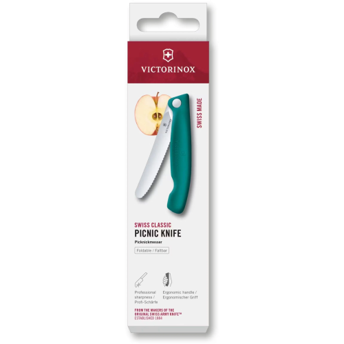 Нож кухонный Victorinox Swiss Classic 6.7834.FC1 стальной столовый лезв.110мм серрейт. заточка зеленый карт.коробка