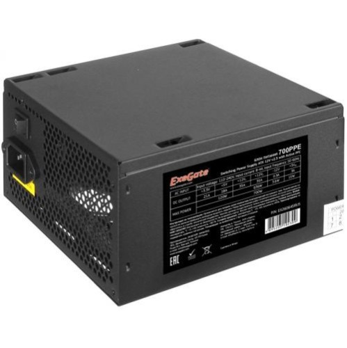 Блок питания ExeGate EX260645RUS-PC 700W 700PPE, ATX, PC, black, APFC, 12cm, 24p+(4+4)p, PCI-E, 5xSATA, 3xIDE, FDD + кабель 220V