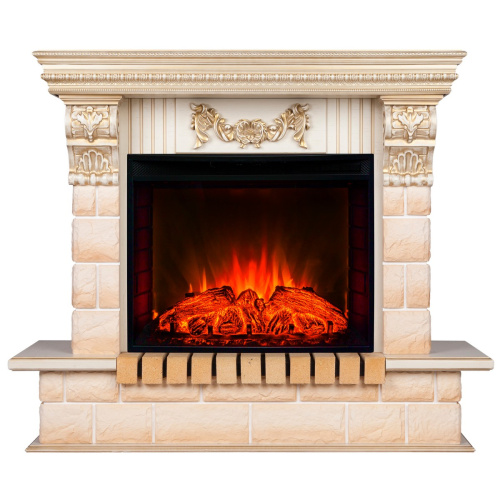 Электрокамин RealFlame Gracia 24/25,5 WT белый дуб с золотой патиной с очагом Evrika 25,5 LED