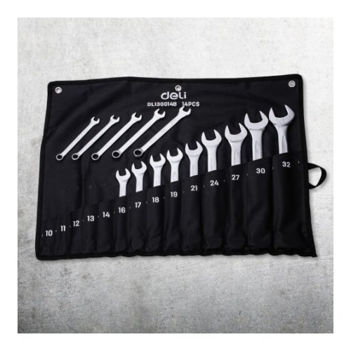 Набор ключей комбинированных Deli DL130014B 14 шт 10,11,12,13,14,16,17,18,19,21,24,27,30,32мм