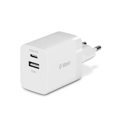 СЗУ TTEC 2SCP02B SmartCharger 45W PD Duo Travel Charger USB-C+USB-A White