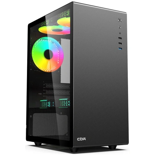 Корпус CBR V500 (PCC-MATX-V500-WPSU), Minitower, без БП, mATX, 1*USB 3.0, 2*USB 2.0, HD Audio+Mic, закаленное стекло, Black