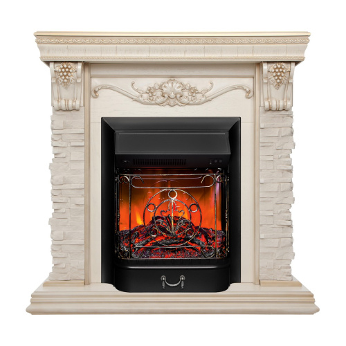 Электрокамин RealFlame Patricia WT белый дуб с золотой патиной с очагом Majestic Lux Black RC
