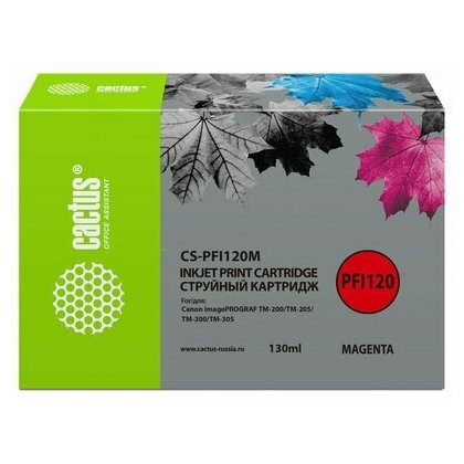 Картридж струйный Cactus CS-PFI120M пурпурный (130мл) для Canon imagePROGRAF TM-200/TM-205/TM-300/TM-305