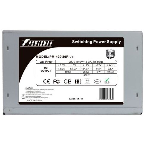 Блок питания POWERMAN PM-400ATX APFC 80+ (6118743)