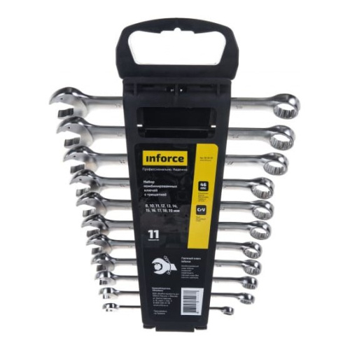 Набор ключей комбинированных Inforce 06-05-55 с трещоткой 11 предметов