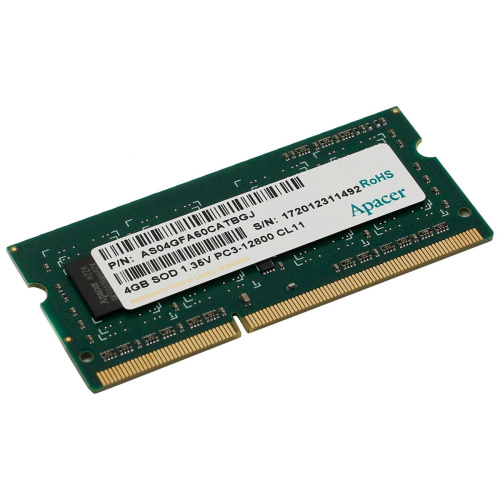 ОЗУ Apacer SO-DIMM DDR3 4Gb (pc-12800) 1600MHz 1,35V Apacer Retail AS04GFA60CATBGJ/DV.04G2K.KAM