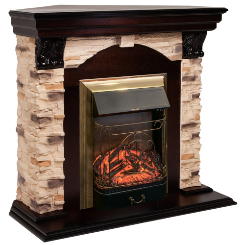 Электрокамин RealFlame Dublin Corner Rock AO античный дуб с очагом Majestic Lux Brass