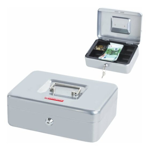 Ящик для денег BRAUBERG 291059 90х180х250мм, ключевой замок, серебристый