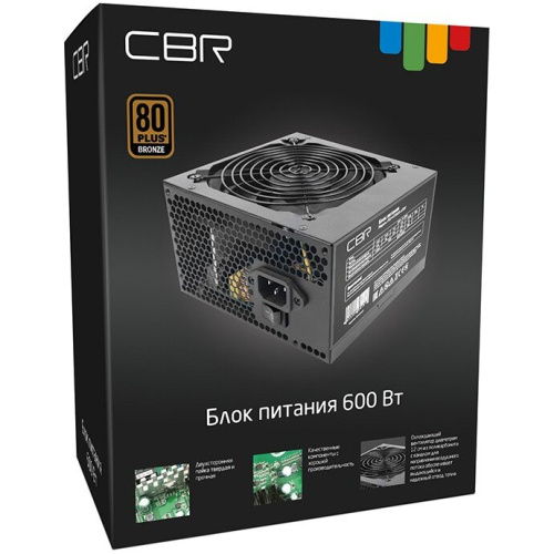 Блок питания CBR PSU-ATX600-12GM ATX 600W 80+ Bronze, APFC, 0.6mm, 20+4pin, 1*8-pin(4+4P), 2*6+2pin, 6*SATA, 4*IDE, 12cm fan, черный