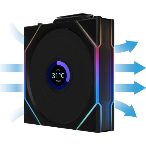 Вентилятор Lian-Li Uni Fan TL Wireless LCD 120 LCD ARGB (G99.12TLLCD1W1B.R0) 120х124x28 черный 4-pin 27дБ Ret
