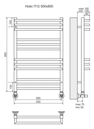 Водяной полотенцесушитель Terminus Нойс П12 500х800