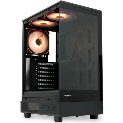 Корпус HSPD F510 (F510-TGBK-ARGB), без БП, Panoramic Mid Tower, Black, TG, 0.5 SPCC, 3x120mm ARGB ATX, mITX 180/280/160mm 1x2.5", 7xPCI 2xUSB-