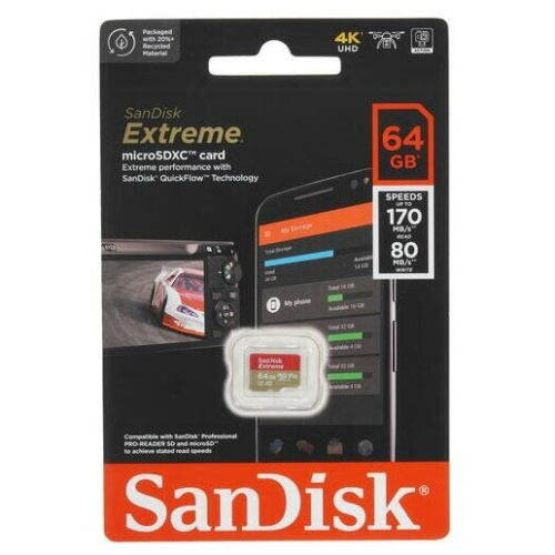 Карта памяти microSDXC Sandisk Extreme (SDSQXAH-064G-GN6MN) 64Gb
