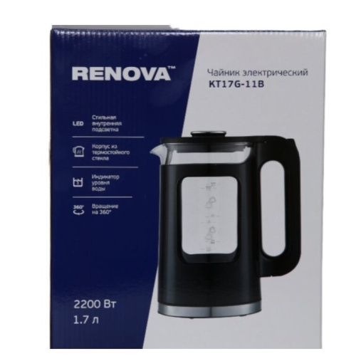 Электрочайник RENOVA KT17G-11B термостойко стекло