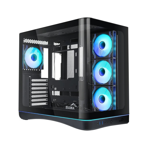 Корпус SAMA V62S Black (V62S-BKADA4X1-GL), без БП, Midi-Tower, TG, 4x120mm ARGB, 2xUSB 3.0 + 1xUSB 3.2 Type-C, ATX, mITX