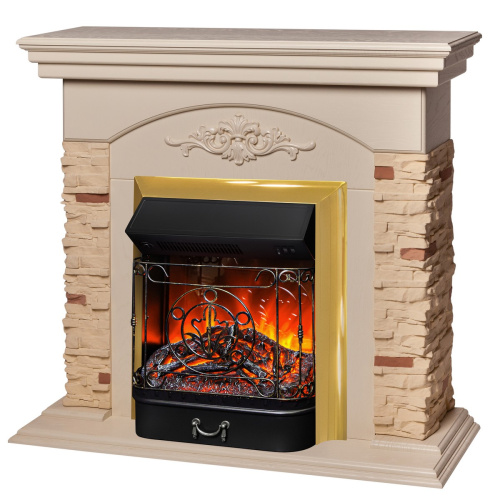 Электрокамин RealFlame Neapolis WT айвори с очагом Majestic Lux Brass
