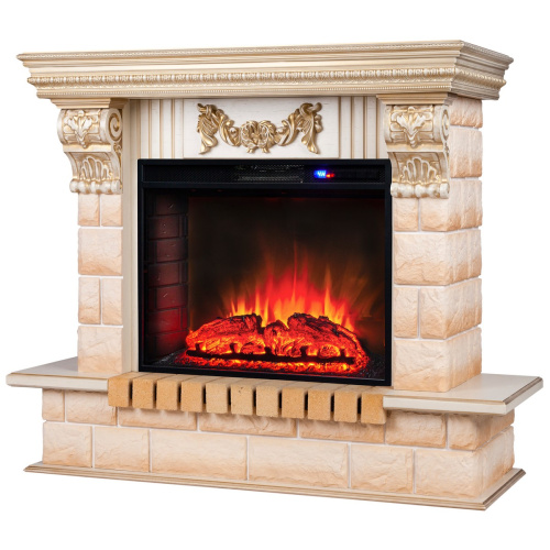 Электрокамин RealFlame Gracia 24/25,5 WT белый дуб с золотой патиной с очагом Sparta 25,5 LED
