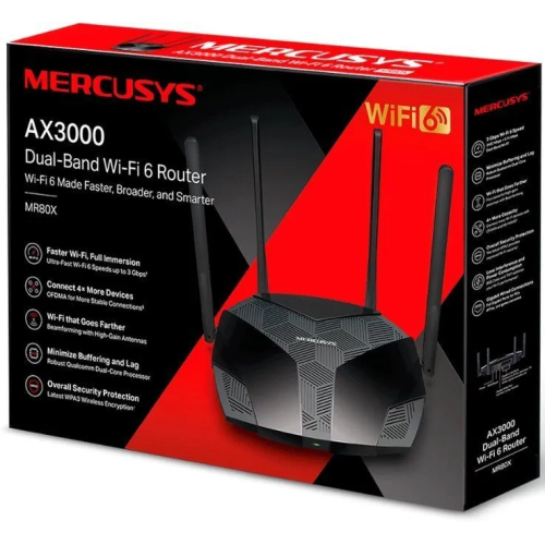 Роутер Mercusys MR80X AX3000 10/100/1000BASE-TX черный