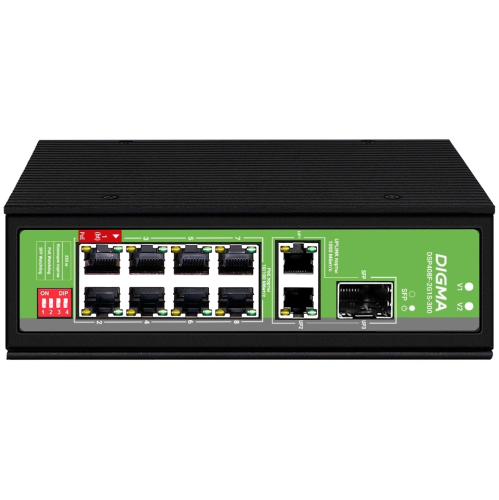 Коммутатор неуправляемый Digma DSP408F-2G1S-300 (L2) 8x100Мбит/с 2x1Гбит/с 1SFP 8PoE 8PoE+ 1PoE++ 300W