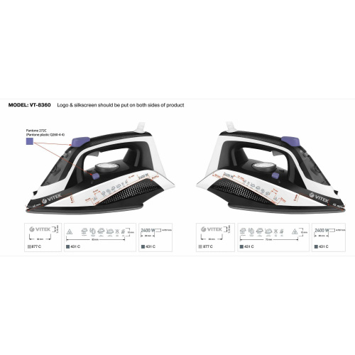 Утюг Vitek Prive VT-8360 2400Вт черный/белый