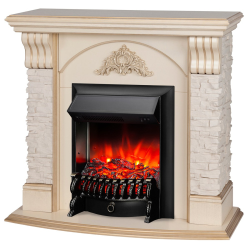 Электрокамин RealFlame Athena WT белый дуб с золотой патиной с очагом Fobos Lux Black