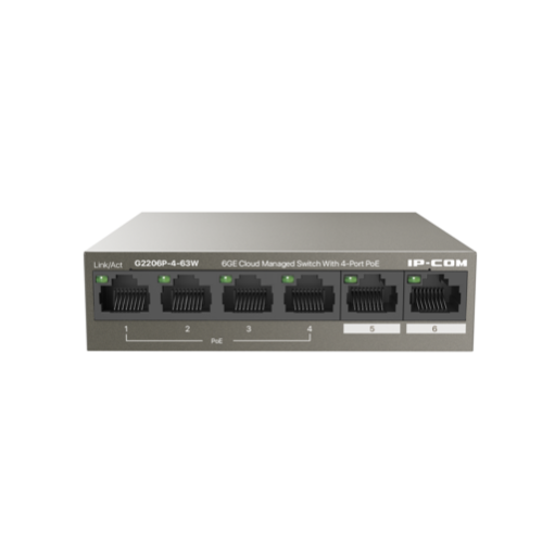 Коммутатор IP-COM G2206P-4-63W Web smart PoE от IP-COM с 4 гигабитными портами PoE (максимальная мощность PoE 5Вт)