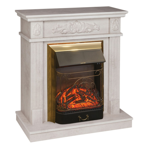 Электрокамин RealFlame Adelaida WT белый камень с очагом Majestic Lux Brass