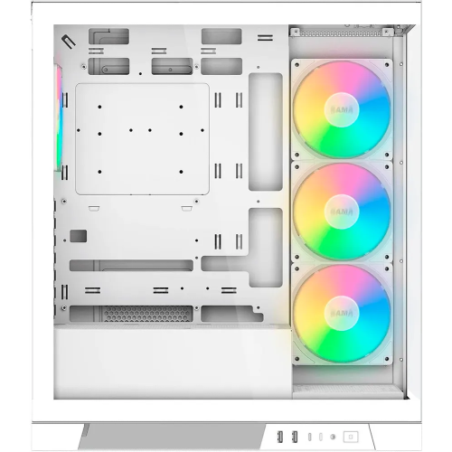 Корпус SAMA V50 White (V50-WHADA4X1-GL) без БП, Midi-Tower, TG, 4x120mm ARGB, 2xUSB 3.0 + 1xUSB 3.1 Type-C, ATX, mITX