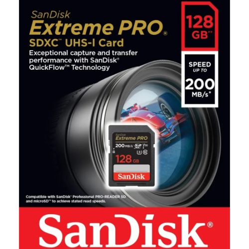 Карта памяти SanDisk (SDSDXXD-128G-GN4IN) 128GB SDXC Class 10 V30 UHS-I U3 Extreme Pro 200MB/s