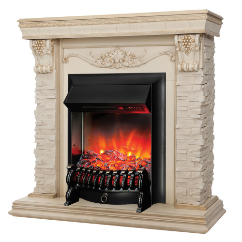 Электрокамин RealFlame Patricia WT белый дуб с золотой патиной с очагом Fobos Lux Black RC