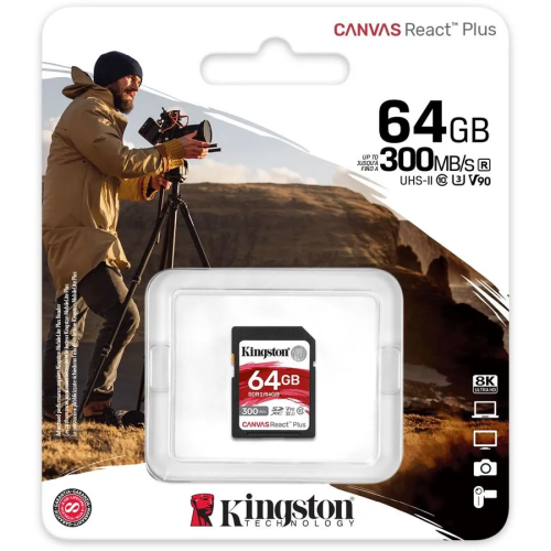 Карта памяти Kingston Canvas React Plus (SDR2/64GB) SDXC 64Gb Class10 w/o adapter
