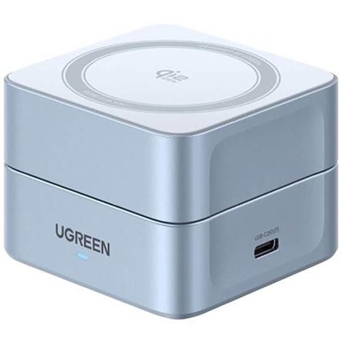 Зарядное устройство UGREEN W752 (55960B) MagFlow 2-in-1 Magnetic 25W Wireless QI2.2 Charger серебристо-голубой
