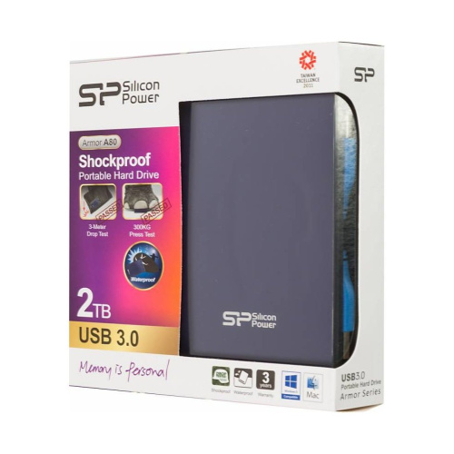 Внешний HDD 2.0TB 5400rpm USB3.0 Silicon Power Armor A80 Blue (SP020TBPHDA80S3B)