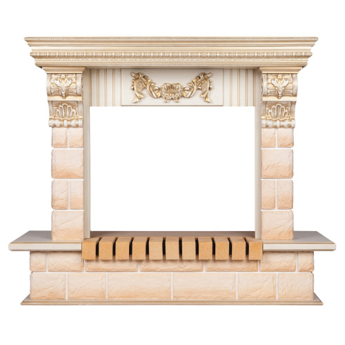 Портал каминный из МДФ RealFlame Gracia WT белый дуб с золотой патиной